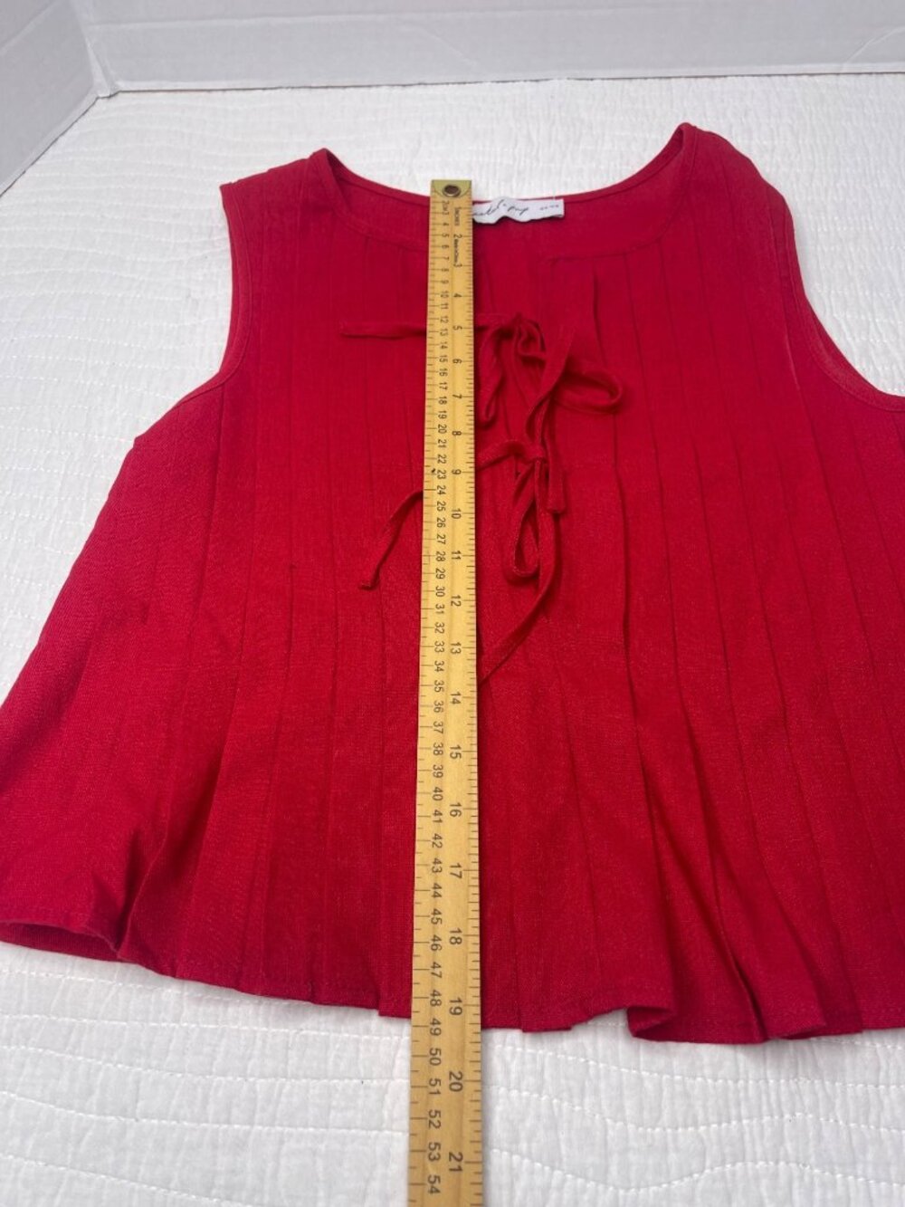 Petal + Pup Red Sleeveless Pleated Linen Blend Top Blouse Tie Front SZ M Travel - Picture 7 of 7